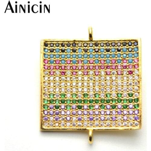 5pcs Square Shape Rainbow Color Rhinestone Crystal Setting Plate Double Loops Connectors For Jewelry Making Materials