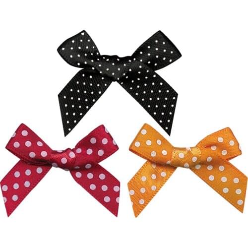 60pcs Cartoon Dots Handmade Satin Ribbon Bowknots DIY Craft Home Wedding Party Decor Gifts Box Packing Materials Appliques Bows