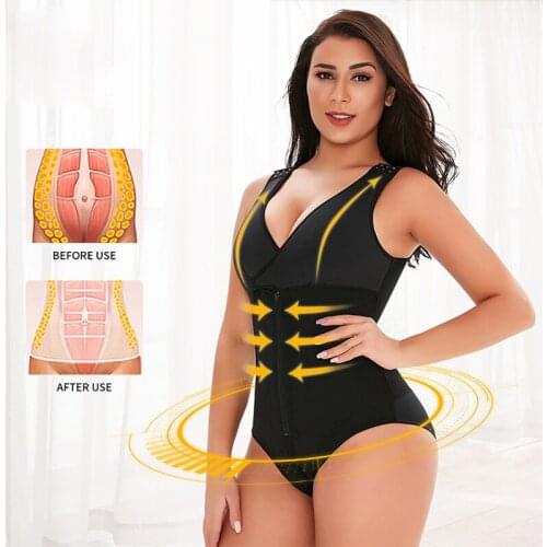 6XL Plus Size Latex Womens Body Shaper Post Liposuction Girdle Clip Zip Bodysuit Vest Waist Shaper Reductoras Shapewear