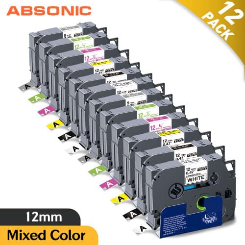 Absonic 12PK TZe Label Tape Compatible Brother TZe-231 tz-231 tze 231 for P-touch TZe-335 PT-D210 PT-D600 PT-H100 Typewriter