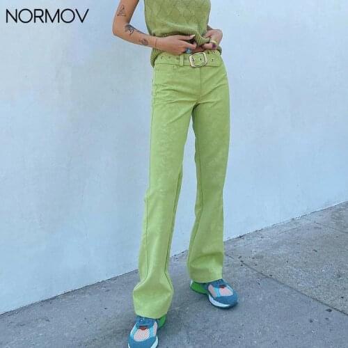 NORMOV Vintage Y2K Pants Women Casual High Waist With Belt Straight Overalls Pants Fashion Loose Wide Leg Joggers 90s Trousers