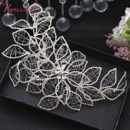 Handmade Flower Bridal Headband Rhinestone Wedding Headpiece Big Tiara For Brides Bridesmaid Hair vine RE4213