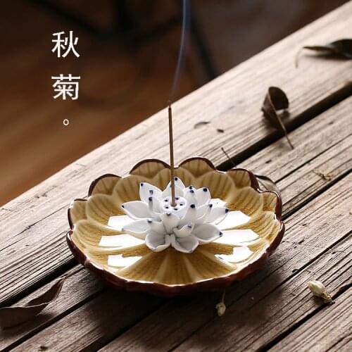 Jingdezhen ceramic joss stick lotus incense burner creative Exquisite Handmade Censer ice cracks home 4 color Optional Onsale