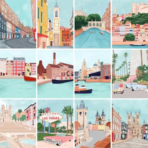 GATYZTORY DIY Painting By Numbers On Canvas Oil Pictures For Adults City Landscape Coloring By Number Frame Home Decoration