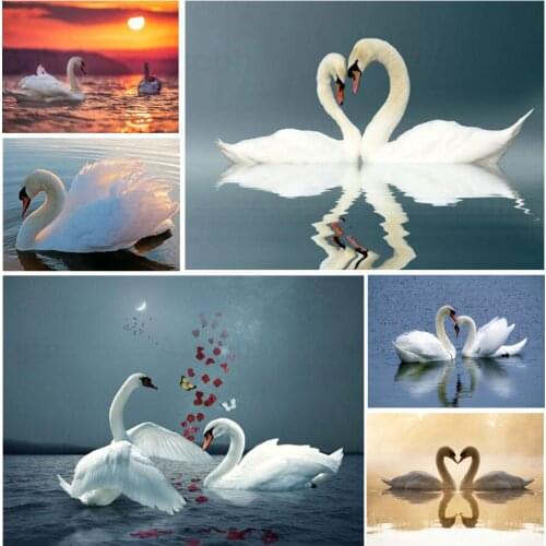 Romantic Swan Couple Affectionate 5D Diy Full Square and Round Diamond Painting Embroidery Cross Stitch Kit Wall Art Home Decor