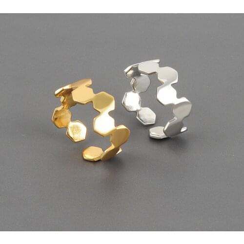 Binmonray Minimalism 925 Sterling Silver Smooth Hexagon Splicing Finger Ring for Women Korea Ins Fashion Design Ring Jewelry