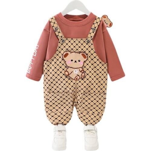 New Children Fashion Clothing Spring Autumn Boys Girl Cotton T Shirt Overalls 2Pcs Sets Infant Clothes Toddler Casual Sportswear