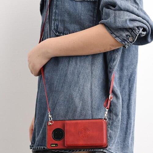 Crossbody leather card car magnetic phone case with long strap For Samsung Galaxy Note S10 S20 plus ultra FE A21S/41/42 5G cover