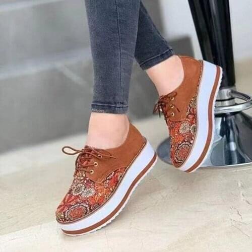 Vulcanize Shoes Sneakers Women Shoes Ladies Floral Print Lace Up Fashion Platform Casual Shoes for WomenZapatillas Mujer