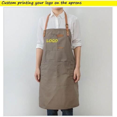 Denim Kitchen Cooking Apron Custom Printing Your NAME Large Pockets Aprons For Men and Women Homewear Barista Custom LOGO