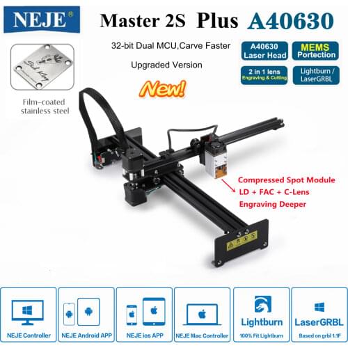 2021 New NEJE Master 2S Plus 50W Profession CNC Laser Engraving Machine Engrave Metal Laser Cutter with A40630 Module 255x420 mm