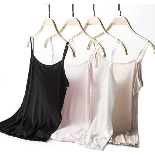 Valentine New Quality Solid Knitted Pure Silk Camisoles 100% Mulberry Silk Basic Tops Pure Silk Tanks M/L/XL Free Shipping