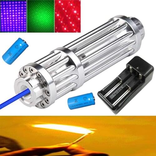 Powerful blue laser can focus blue red green laser flashlight 450nm 10000m high power blue laser flashlight burning match candle