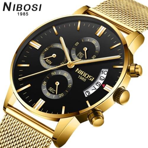 NIBOSI Mens Watches 2020 Luxury Brand Stainless Steel Mess Quartz watch men Bussiness Chronograph wristwatch Relogio Masculino
