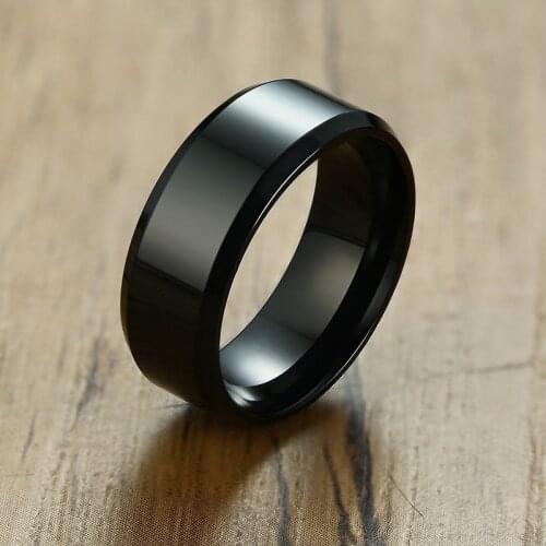 Mens Simple Wedding Bands Rings for Women 8MM Black Stainless Steel Alliance Anel O Unisex Jewelry