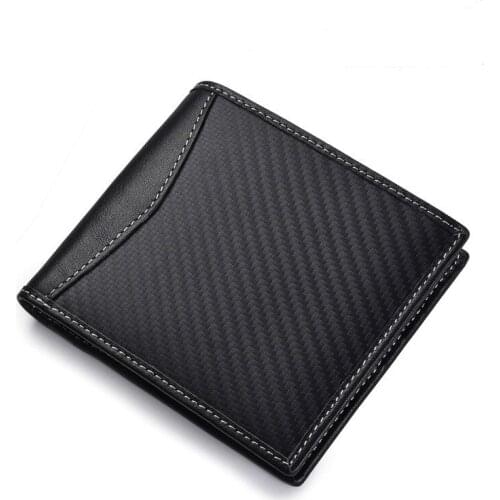 Carbon Fiber Genuine Leather Mens Purse Anti Magnetic Leather Wallet Leather Wallet RFID Mens Wallet
