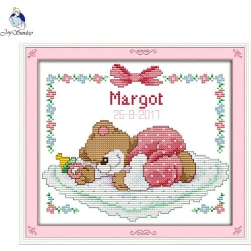 Joy Sunday 11CT14CT Counted or Stamped Cross Stitch DIY Kit for Embroidery Home Decor Needlework Sleeping baby bear cross stitch