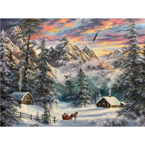 Winter Mountai Counted Cross Stitch Kit DIY Handmade Needlework for Embroidery 14CT Canvas Unprinted Cross Stitch Sets Decor