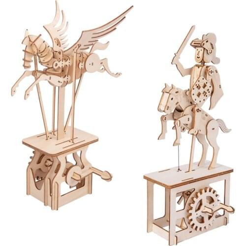 New Wooden 3D Assembled Creative DIY Puzzle Wooden Mechanical Transmission Pegasus and Knight Model Assembled Toy Gifts Puzzles