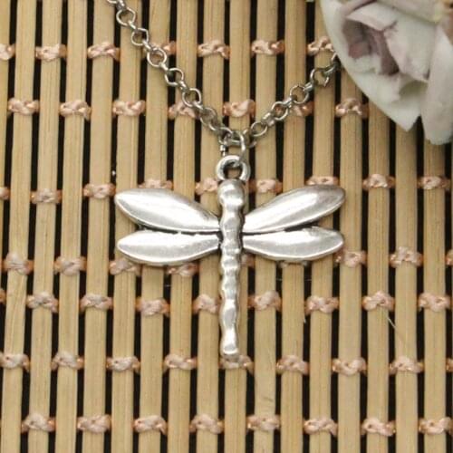 New Fashion Dragonfly Pendants Round Cross Chain Short Long Mens Womens DIY Silver Color Necklace Jewelry Gift