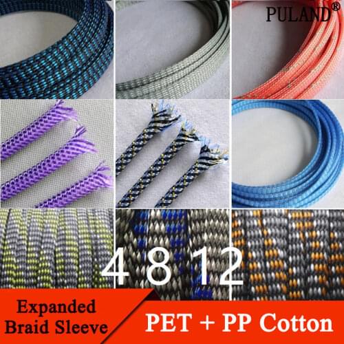 Colorful 4mm 8mm 12mm Expanded Braid Sleeve PP Cotton Mixed PET Yarn Soft Wire Wrap Insulated Cable Protect Line Harness Sheath