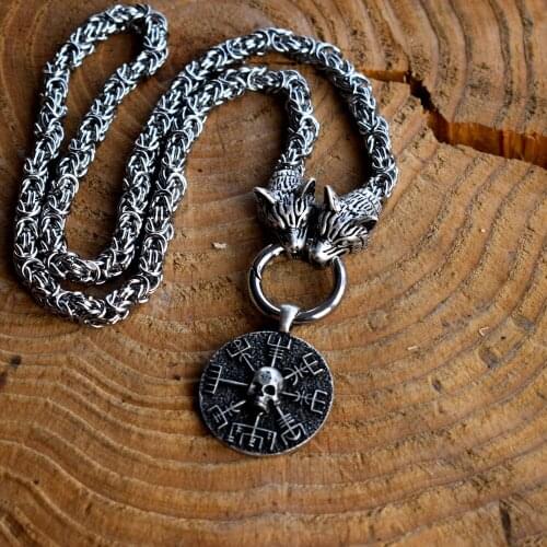 Stainless steel chain viking rune skull necklace