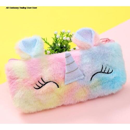Unicorn Plush School Pencil Case for Girl Boy Cartridge Pencilcase Korean Pencase Bag Large Penal Back to School Stationery
