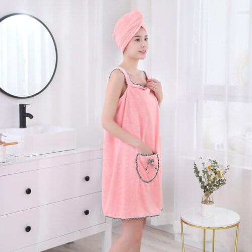 Coral velvet bath towel shower dress, shower cap, halter, double shoulder bathrobe, bath towel + shower cap, bathroom set