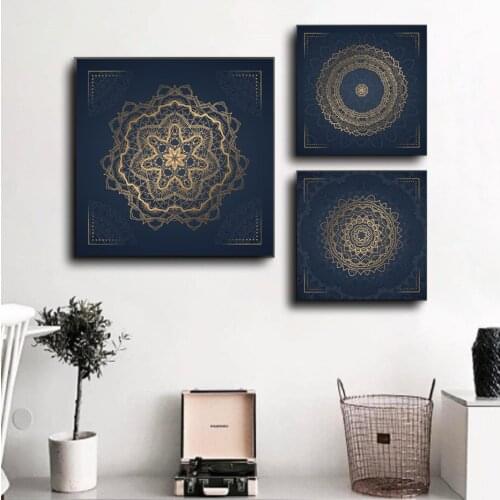 Nordic Retro Mandala Canvas Painting Poster Gold Pattern Round Art Wall Art Canvas Printing Bedroom Living Room Home Decoration