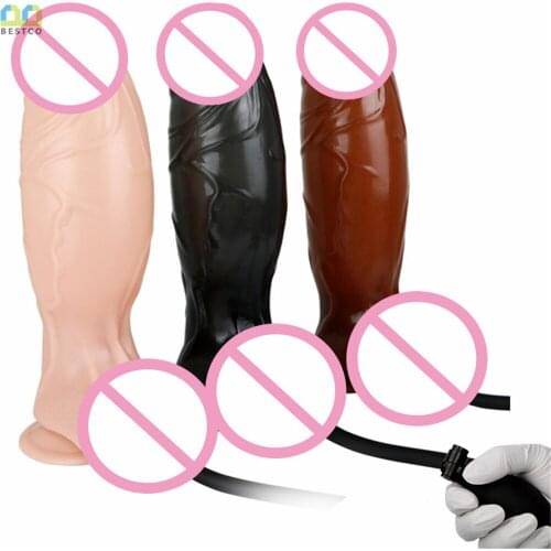 Bestco18+ Realistic Dildo Anal Plug Huge PenisInflatable Pump Suction Cup Adult G-Spot Stimulate Sex Toys For Masturbation Gay
