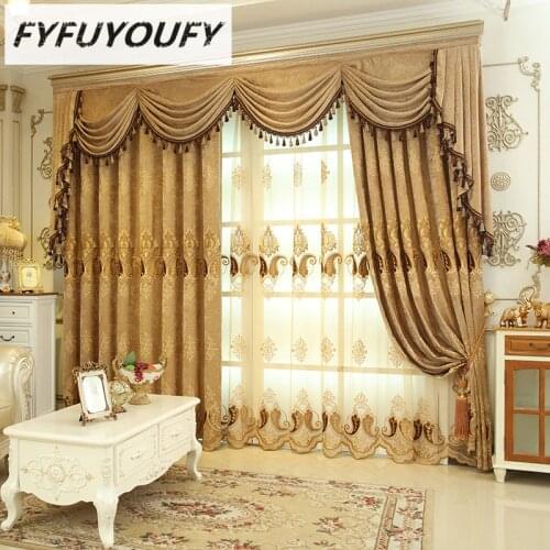 Luxury villa curtains,heavy flannelette curtains for living room,bedroom blinds,embroidered tulles and shade curtains Soft cloth