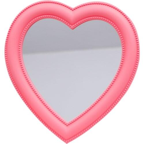Pink Love Mirror Desktop Vanity Mirror Wall Mounted Dual-Use Makeup Mirror Girl Room Wall Decoration Heart-Shaped Mirror