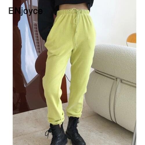 Fall Winter New High Waist Corduroy Loose Jogger Pant Fluorescent Green Harajuku Streetwear Korean Women Workout Fashion Trouser