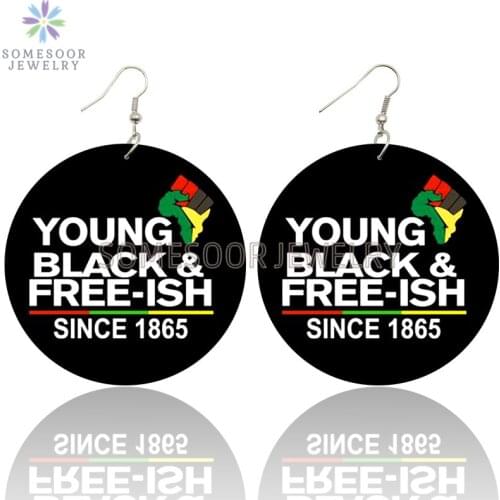 SOMESOOR Young Black Free-Ish Since 1865 Inspire Wooden Drop Earrings Juneteenth Design Loops Dangle Jewelry For Women Gifts
