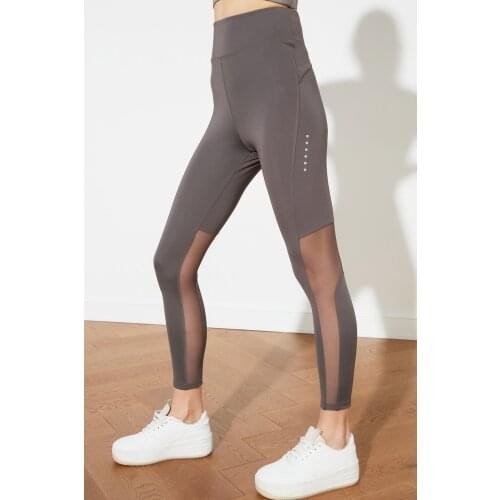 Mink Zipper and Tulle Detailed Sports Leggings TWOSS19YN0216
