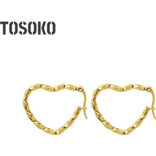 TOSOKO Stainless Steel Jewelry New Foreign Style Earrings Mahua Peach Earrings 2021 New Womens Mini Refined Earrings BSF380