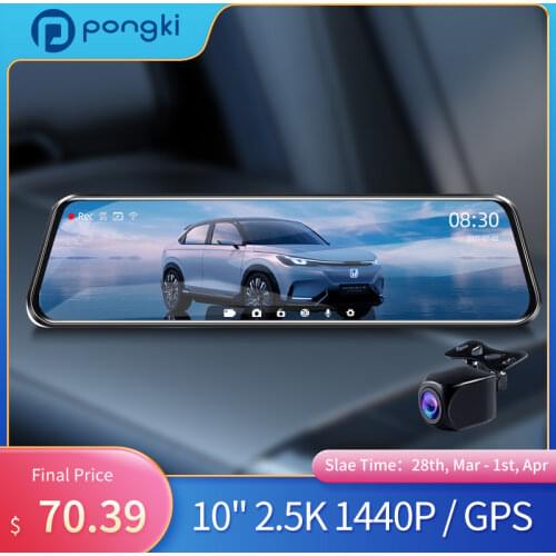 Pongki B300 10" 1440P UHD Touch Display Screen Dual Lens Dash Cam Night Vision Streaming Media Rearview Mirror Car DVR Camera