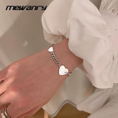 Mewanry 925 Sterling Silver Bracelets for Women New Trend Punk Vintage Sweet Love Heart Party Jewelry Birthday Gifts Wholesale