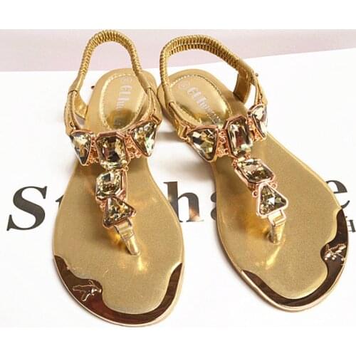 Women Summer New Sandals Rhinestone Back Wrist Strap Flip-Flops Low-Top Flats Metal Toe Beach Shoes