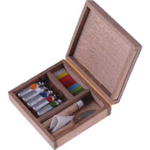 1:12 Dollhouse Miniatures Accessories Paint Box Doll House Mini Painting Box Pigment Sticks DIY Dolls House Parts Toy