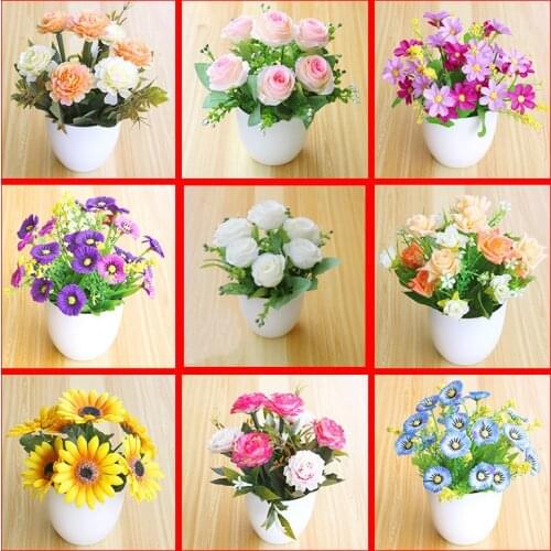 1pc Artificial Plants Bonsai Small Daisy Pot Plants Fake Flowers Potted Ornaments For Home party Decoration Hotel Garden Decor