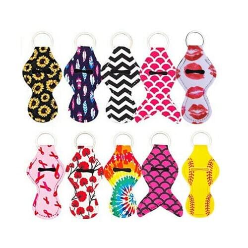 10Pack Chapstick Holder Keychain Neoprene Lip Balm Tube Lipstick Storage Colorful