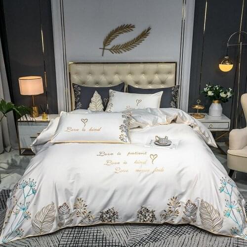 2021 Luxury Egypt Cotton Elegant Simple Bedding Set Embroidery Duvet Cover Flat Sheet Pillowcases Queen King Size 4Pcs
