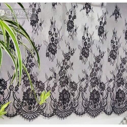 3Meter/lot Black White France Eyelash Lace Fabric 150CM Clothes Skirts Curtain Wedding Dress DIY Photographic Fabric Accessories