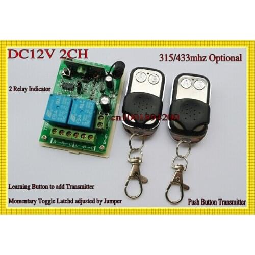 315/433 MHZ 12V 2 CH Transmitter Receiver RF Wireless Remote Control Switch LED Lamp Light Power Remote Lighting Door Access