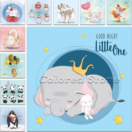 New Diamond painting Cartoon Animals Elephant rabbit deer swan 5D Full Square Drill embroidery Cross stitch 3D Round mosaic 192