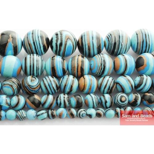 Free Shipping Synthetic Blue Yellow Lace Malachite Beads 16" Pick Size 4 6 8 10 12mm For Bracelet Necklace Making BYMB01