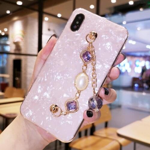 For Samsung A50 S20 Plus Note 20 S21 Ultra A80S S9 S8 Plus S7 Edge Note 9 8 Shiny Diamond Chain Bracelet Shell Soft Case Coque