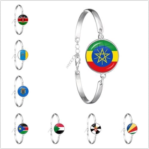Ethiopia Islas Canarias Kenya Madeira Melilla South Sudan Sudan Ceuta Seychelles National Flag Glass Cabochon Chain Bracelet
