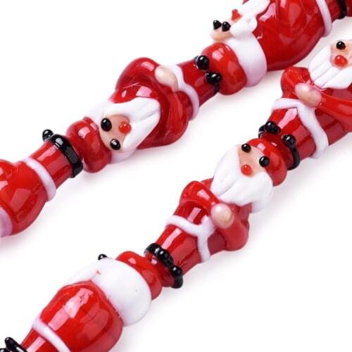 10pcs Red White Colors Snowman Lampwork Beads for Bracelets Necklaces Jewelry Making DIY Spacer Loose Beads Christmas Gift